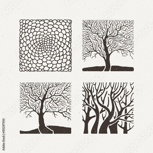 Square trees set. Vector illustration. Pattern geometric figure.