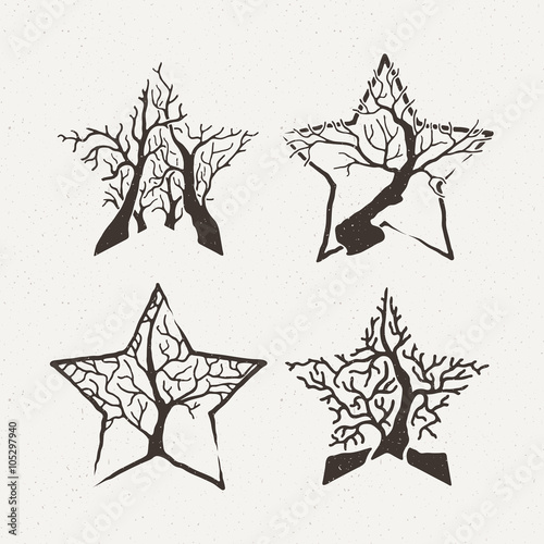 Star trees set. Vector illustration. Pattern geometric figure.