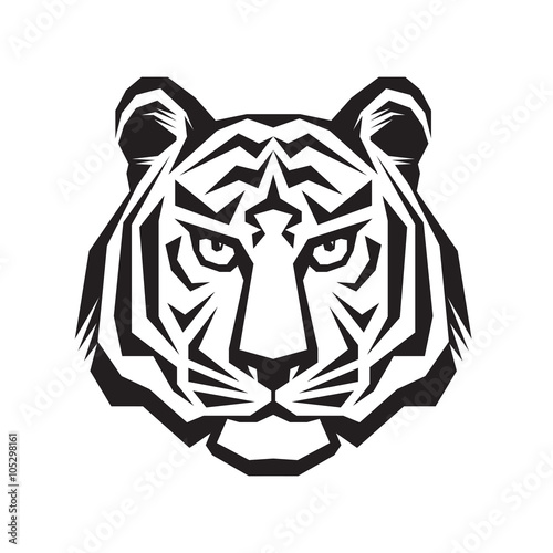 Fototapeta Naklejka Na Ścianę i Meble -  Tiger head - vector logo concept illustration in classic graphic style. Tiger head silhouette sign. Tiger head tattoo vector illustration. Bengal tiger head creative illustration. Black & white.