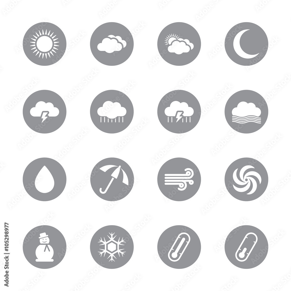 gray flat weather icon set on circle for web design, user interface (UI ...