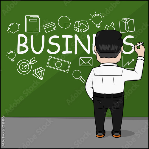 Business man dwar doodle business on chalk board photo