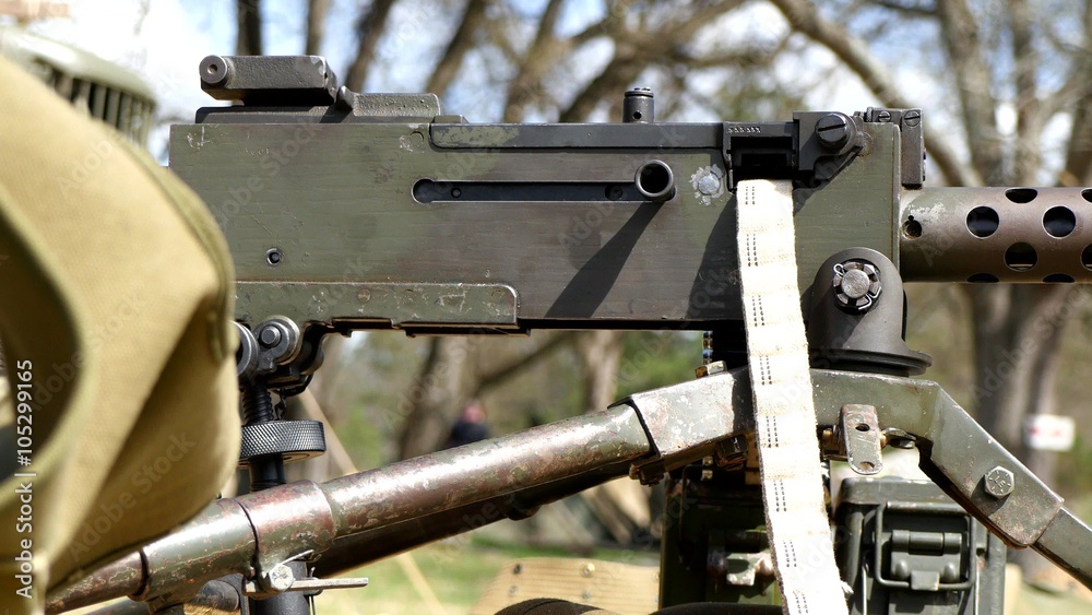 Closeup of 30 Caliber Machine Gun And Cloth Belt Stock Video Adobe Stock