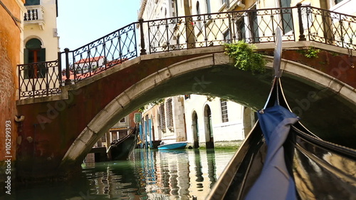 View from gondola during the ride through the canals of Venice, Italy