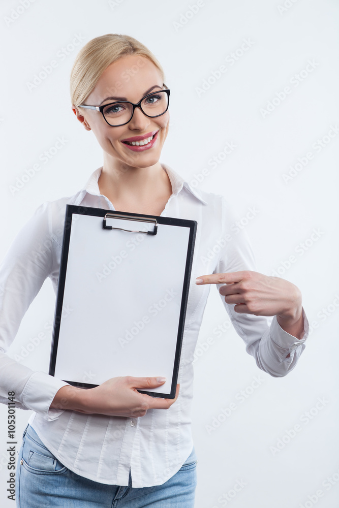 Attractive smart girl is making a presentation Attractive smart girl is making a presentation