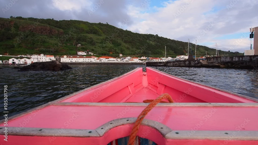 Traditional Whaling Boat arriving to Lajes on Pico Island, Azores, Portugal
