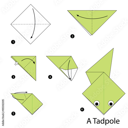 step by step instructions how to make origami a Tadpole.