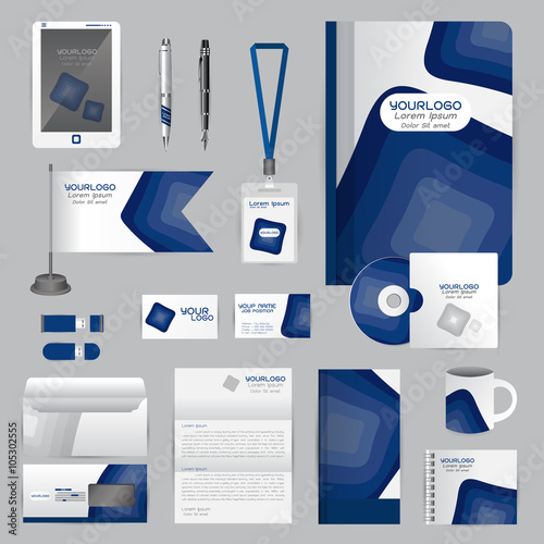 White identity template with blue origami elements. Vector compa