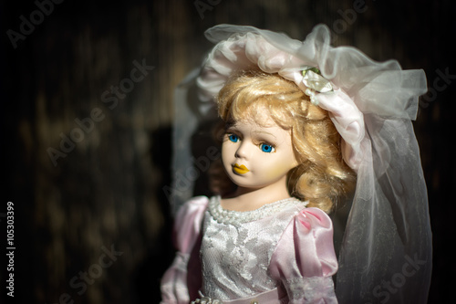 Fotografia, Obraz Close up of a doll face. Children's toy doll.