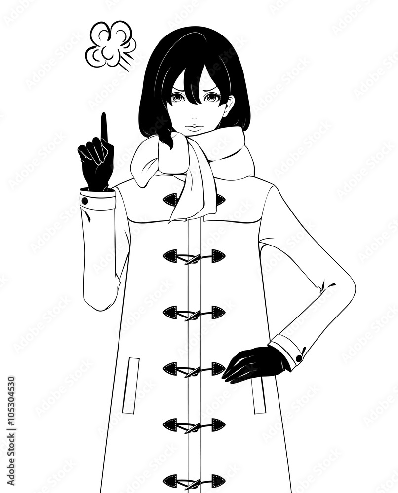 指を立てる女性 ダッフルコート 注意 Stock イラスト Adobe Stock