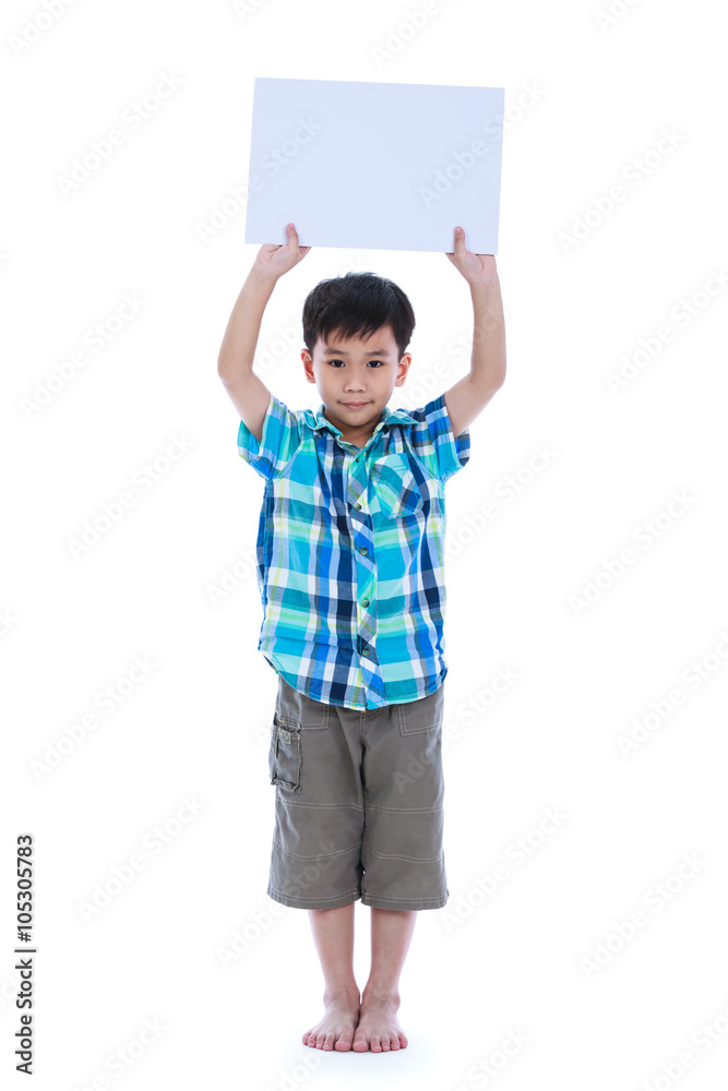 Handsome asian boy showing blank sign or blank paper, studio shot Handsome asian boy showing blank sign or blank paper, studio shot