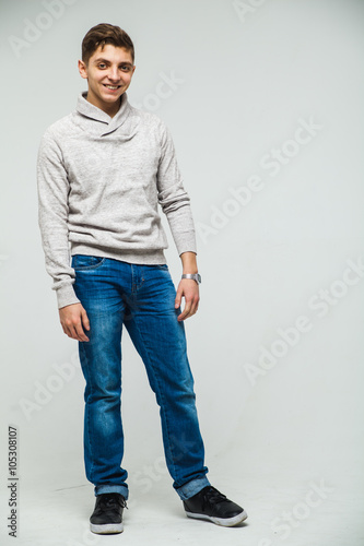 man sweatshirt and jeans white background © al1188