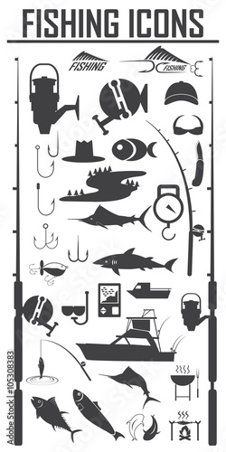 Fishing icons set