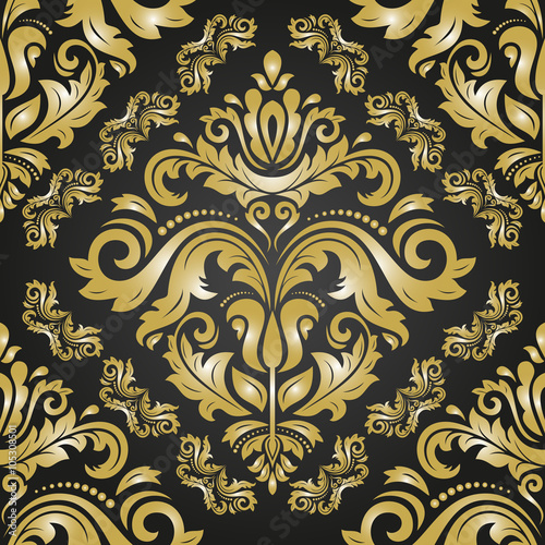 Oriental classic black and golden ornament. Seamless abstract pattern