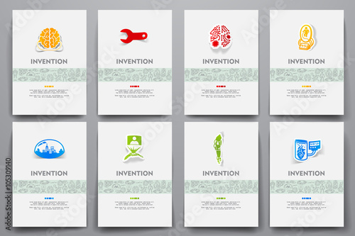 Corporate identity vector templates set with doodles invention theme