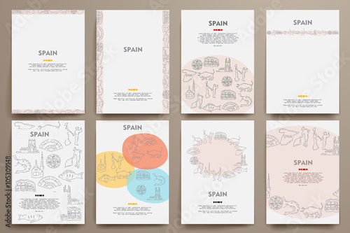 Corporate identity vector templates set with doodles Spain theme