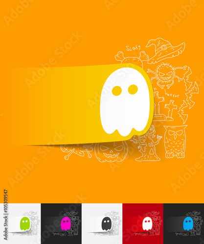 ghost paper sticker with hand drawn elements