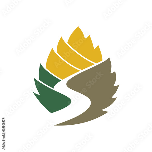 Elegant Mountain Pine Leaf Canyon River Logo Symbol