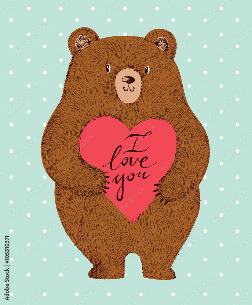 Fototapeta premium Vector colored illustration with adorable cute bear