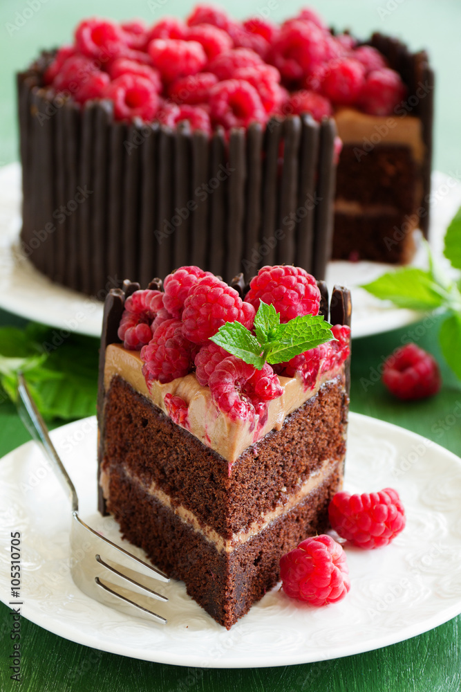 Chocolate cake with raspberries. Chocolate cake with raspberries.