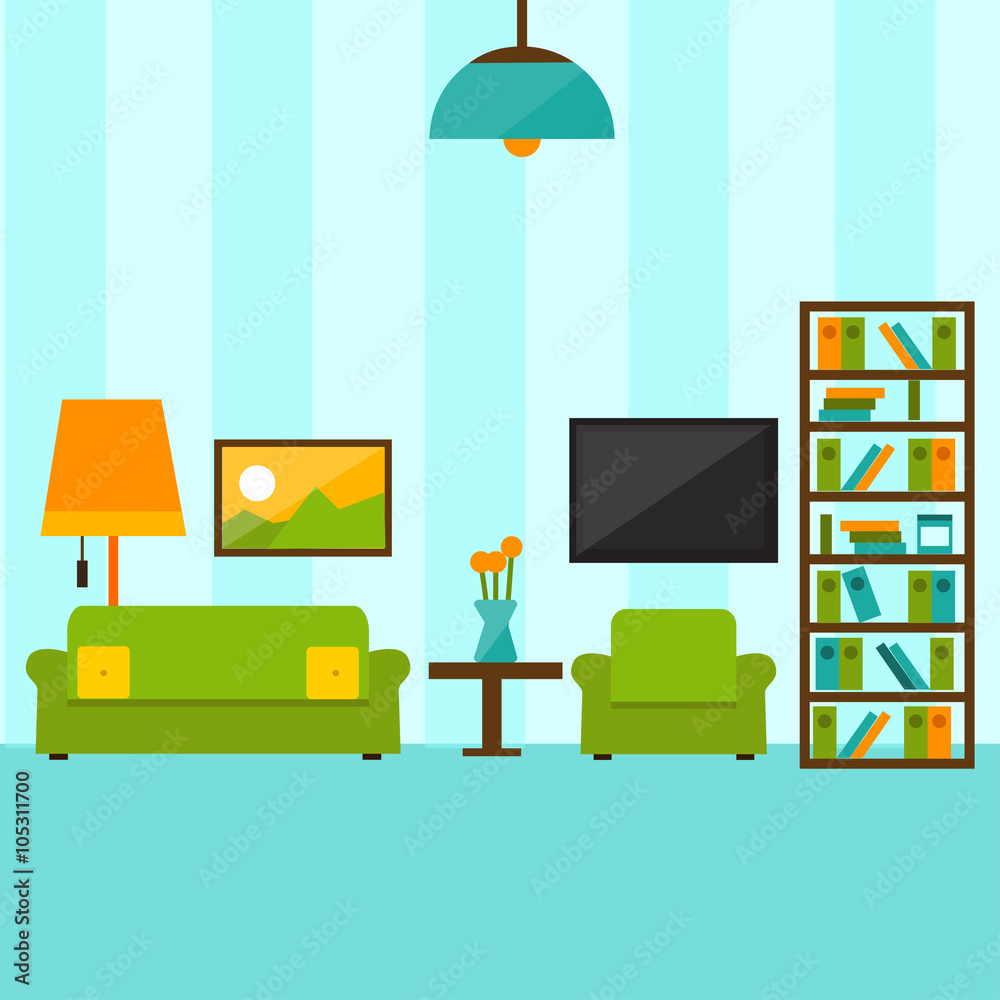 Fototapeta premium Interior living room in flat style illustration