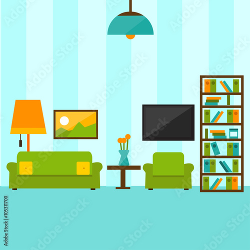 Interior living room in flat style illustration