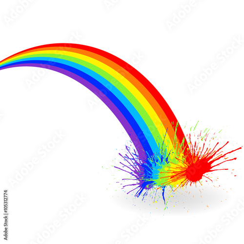 Rainbow with paint splashes on white background. Vector illustration.