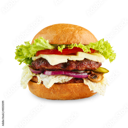 Tasty cheeseburger isolated at white background