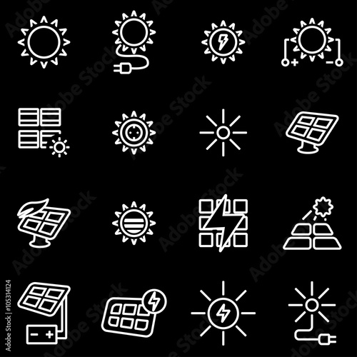Vector line solar energy icon set. Solar Energy Icon Object, Solar Energy Icon Picture, Solar Energy Icon Image - stock vector