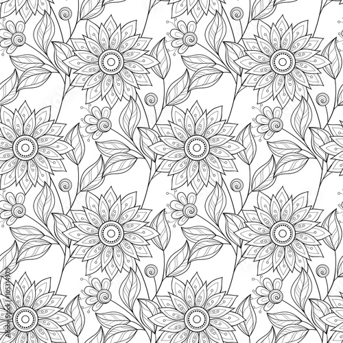 Vector Seamless Monochrome Floral Pattern