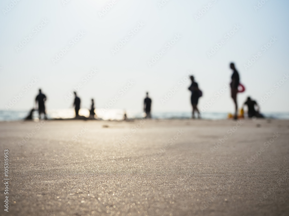 Family Silhouette People on beach Outdoor lifestyle background