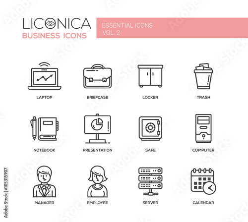 Set of modern office flat design icons and pictograms 