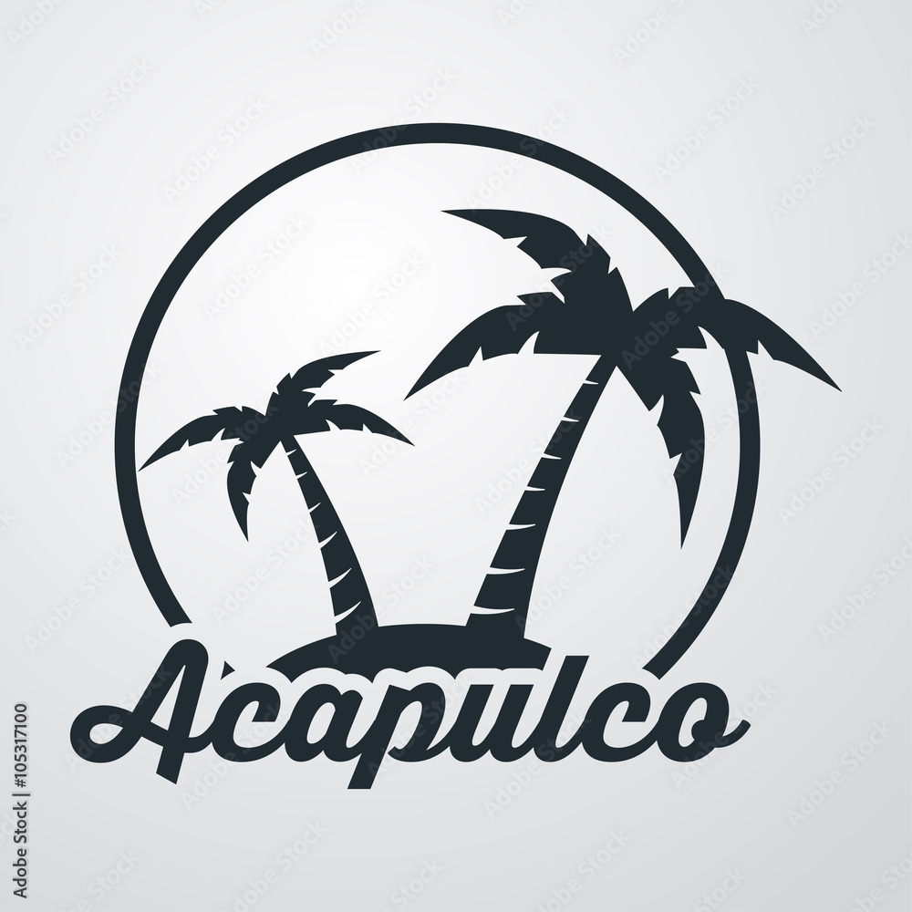 Icono plano Acapulco en isla en fondo degradado