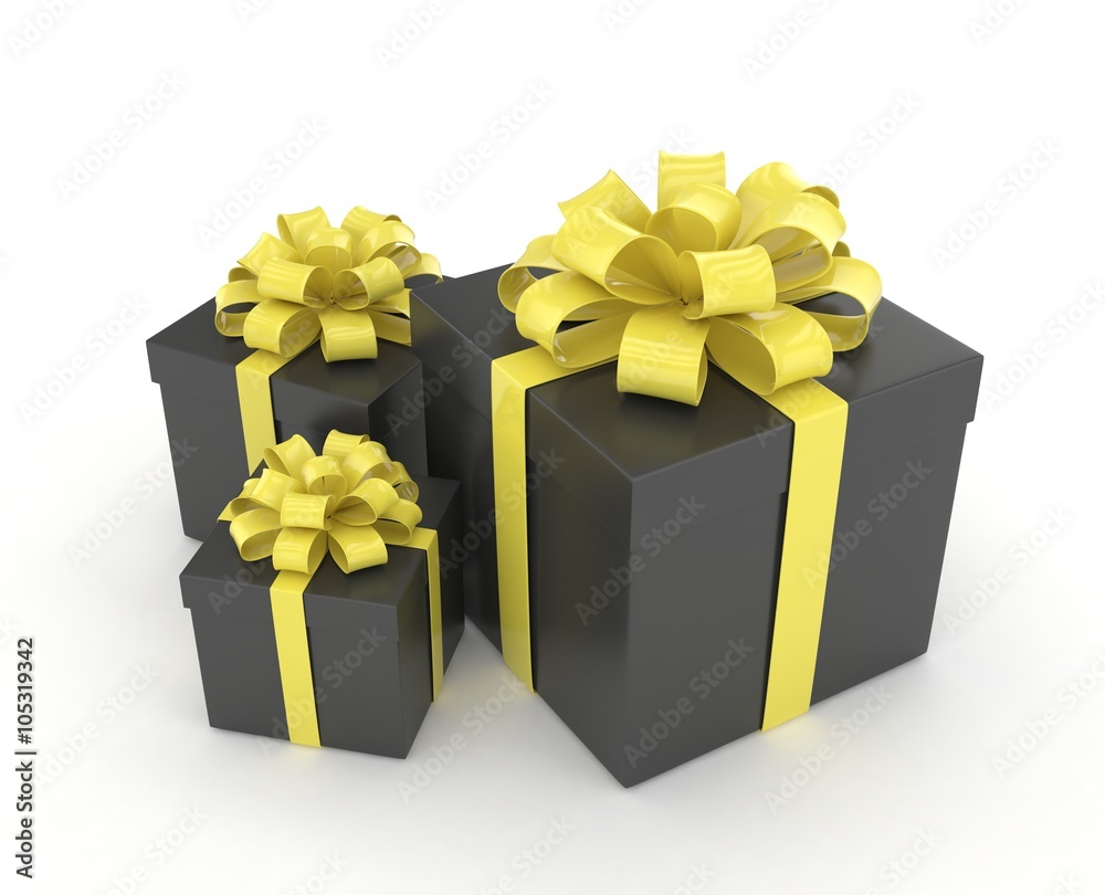 three gift boxes with bows isolated on white