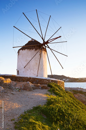 Traditional windmill in the town of Mykonos, Greece.