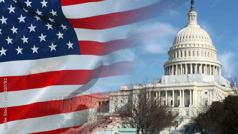 Washington DC Capitol and US flag