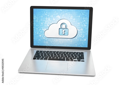 3d rendering of a laptop with cloud security concept