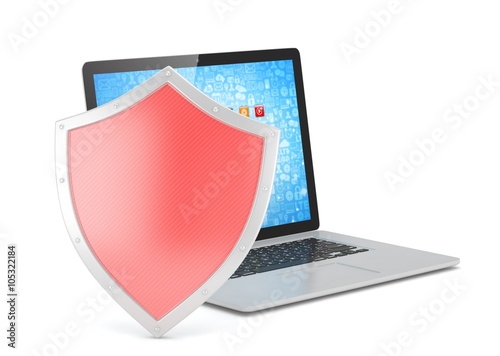 Free Download Laptop and shield on white, computer security concept - GFXLoad