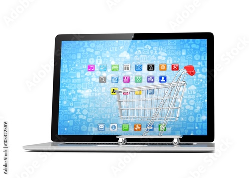 Shopping cart on laptop. 