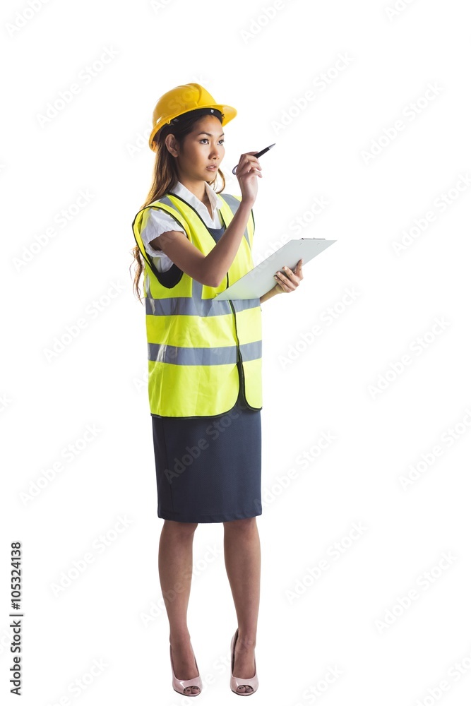 Architect woman with yellow helmet and plans Architect woman with yellow helmet and plans