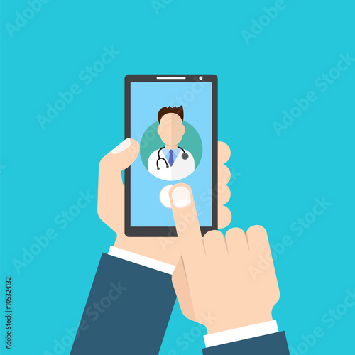 Online Doctor. Man holding smartphone