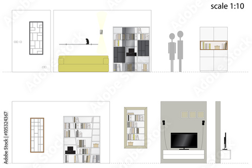 Furniture. Design living room. Interior furniture. Scale 1:10