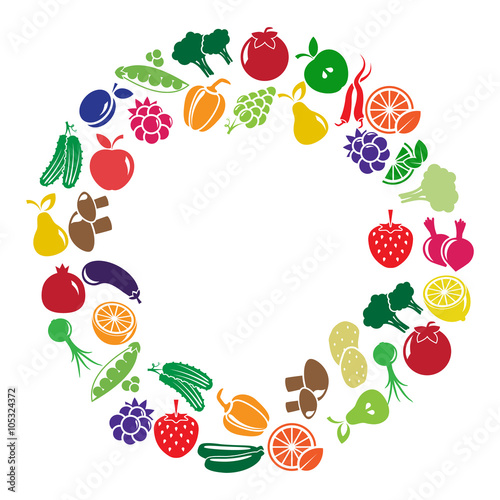 vector frame made of colored fruits and vegetables