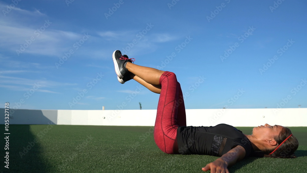 Ab workout fitness woman training body core abs with windmill twist