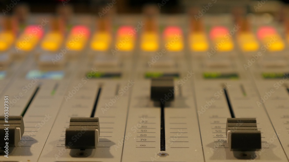Controls of video and audio mixing console, close up of hands using it, 4K Controls of video and audio mixing console, close up of hands using it, 4K