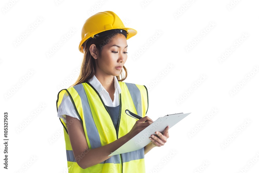 Architect woman with yellow helmet and plans Architect woman with yellow helmet and plans