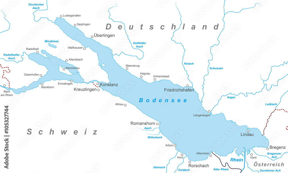 Der Bodensee - Karte in Weiß
