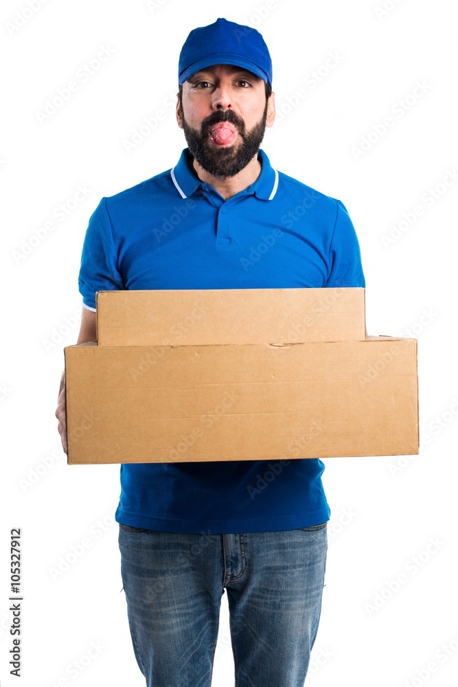 Delivery man doing a joke Delivery man doing a joke