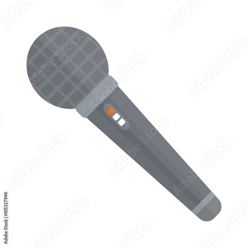 TV news or event microphone with blank box isolated on a white background flat vector illustration