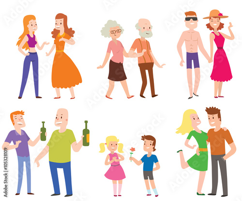 Foto People couples, men, women, old men, boys, love set of characters flat vector illustration