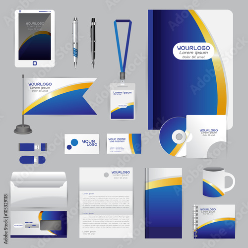 White identity template with blue origami elements. Vector compa